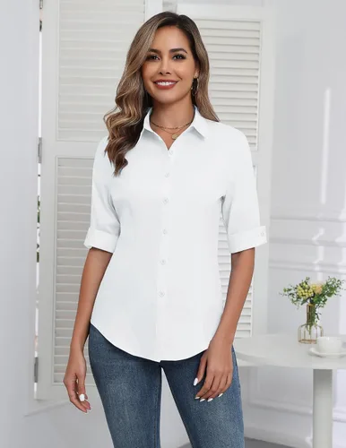 Miniatura 2 de Zeagoo - Camisas con botones para mujer, manga de 3/4, blusas de vestir, casual de negocios, cuello Oxford, tops