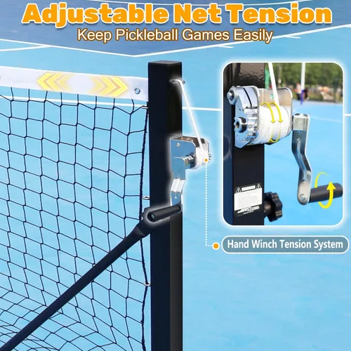 Miniatura 2 de Seliyoo Red de pickleball portátil con ruedas, torneo de 22 pies, cabrestante de mano galvanizado, poste resistente, juego de red de bolas