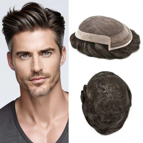 Miniatura 46 de Toupee Hair System For Men Real Human Hair Swiss Lace Mens Toupee Men Hair Replacement System Natural Hairline Mens Hairpieces 6X8"-80% light