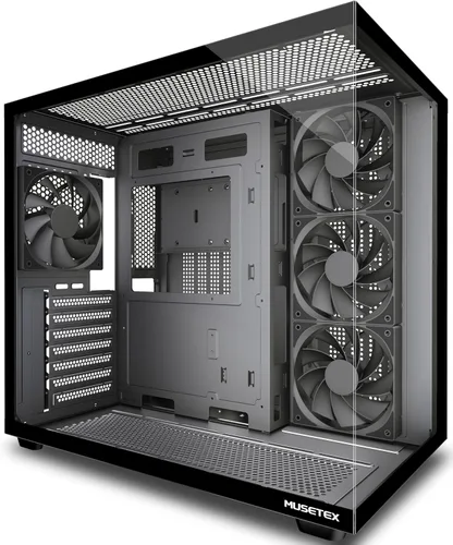MUSETEX Y6 - Funda para PC, preinstalada con 4 ventiladores no LED, carcasa ATX de torre media, carcasa de computadora con tipo C, vidrio templado