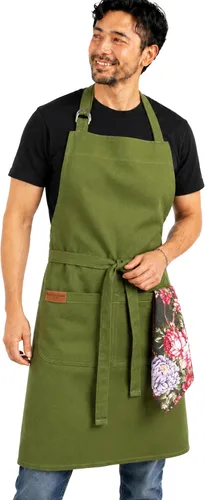 Miniatura 27 de Delantal de cocina 100% algodón con 2 bolsillos, delantal de chef ajustable para cocinar, hornear barbacoa, delantal unisex
