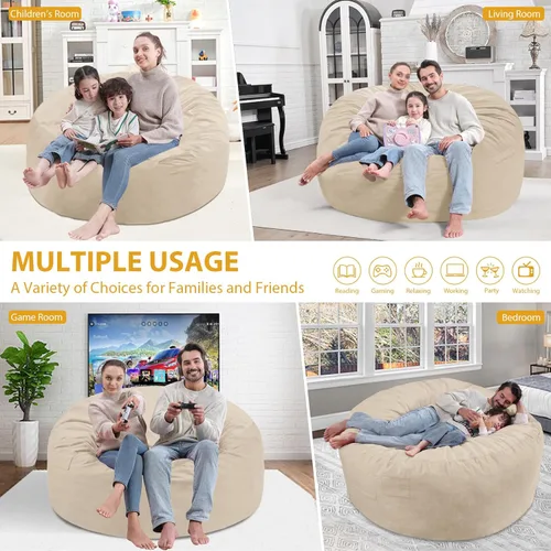 Miniatura 46 de Puf de 5 pies, puf grande con relleno de espuma viscoelástica, sofá puff esponjoso con funda de terciopelo holandés, puf redondo para sala de estar