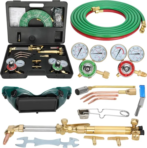 Kit de soplete y soldadura de oxígeno y gas acetileno mejorado, kit de antorcha de corte portátil de 17 piezas con 3 varillas y 1 boquilla de corte,
