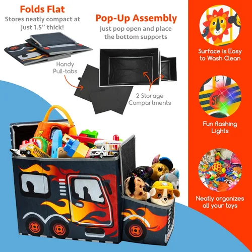 Miniatura 2 de KAP Caja de juguetes para niños, tamaño junior, baúl de juguete interactivo con luz LED, contenedor de almacenamiento decorativo para camiones
