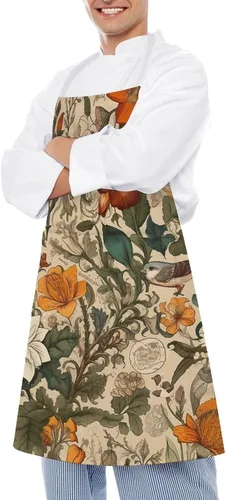 Miniatura 4 de Personalized Retro Pattern Adult Apron, Kitchen Cooking Aprons for Woman Man, Adjustable Bib Apron with Pocket for Baking, BBQ Crafting Outdoors