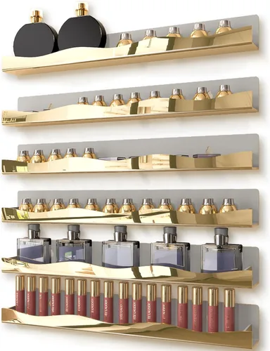 YMVV Estantes de esmalte de uñas montados en la pared, estante organizador de esmalte de uñas con acabado de espejo dorado de 5 pulgadas, estante de