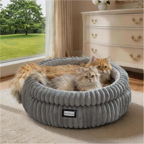 Miniatura 9 de BALANCE Cama para gatos, cama redonda lavable para gatos de interior, cama de felpa súper suave de piel sintética para cachorros y gatitos con parte