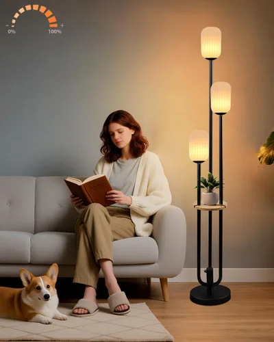 Miniatura 24 de Lámparas de Pie Regulables de Flores con Mesa, Lámpara de Pie Floral de 2 Luces, 3000K Blanco Cálido Estilo Candelabro Lámpara de Pie Moderna