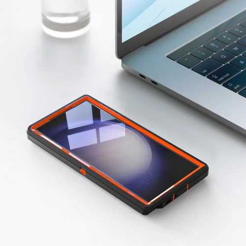 Miniatura 6 de Funda para Galaxy S22 Ultra, Funda Protectora Resistente y Rugosa a Prueba de Caídas para Samsung Galaxy S22 Ultra, Negro+Naranja Negro y anaranjado