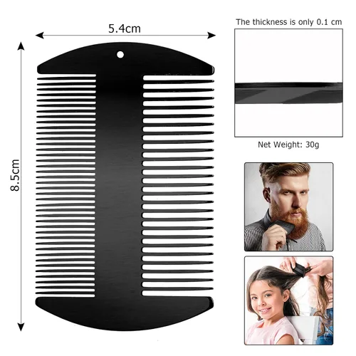 Miniatura 2 de Boao 2 peines de metal para el cabello para mujeres y hombres, peine de acero inoxidable para barba, bigote, tamaño de tarjeta de crédito, cartera