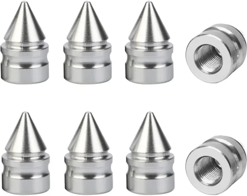 Miniatura 7 de Osilly Tapones para válvulas de neumáticos de automóvil, paquete de 8 tapones de vástago de presión de aire de aleación de aluminio con pinchos, Oro