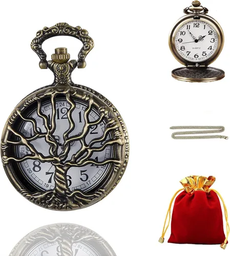 Miniatura 7 de Reloj de bolsillo de cuarzo para hombre, ojos verdes, forma de caja redonda, collar de bolsillo