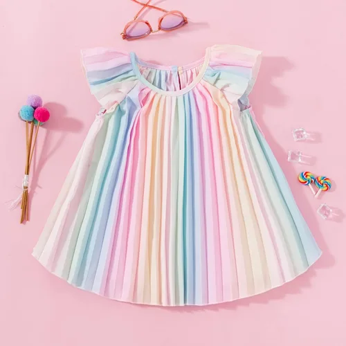 Miniatura 3 de MILKI RABBIT Vestido plisado con mangas volteadas y colores colores pastel arcoíris