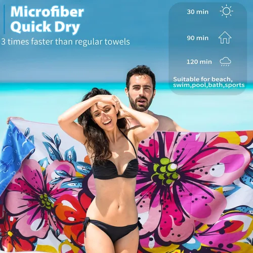 Miniatura 4 de TwoYek Toalla de playa fina de microfibra, ligera, de 71 x 32 pulgadas, extragrande, sin arena, de secado rápido, para viajes, piscina, camping