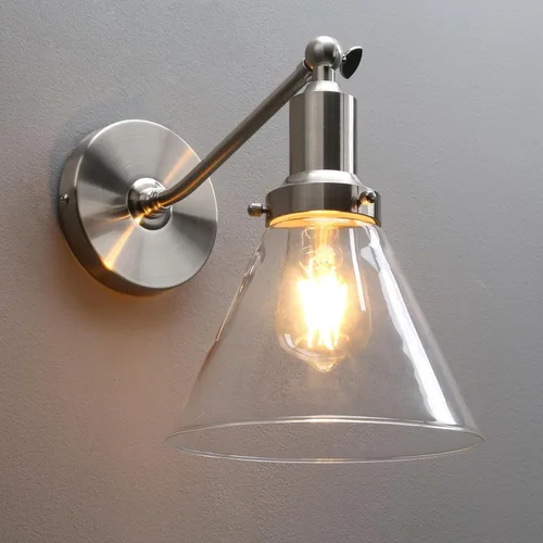 Miniatura 23 de PERMO Aplique doble cromado industrial de 2 luces, apliques de pared con pantalla de vidrio transparente acampanada en forma de embudo, luz