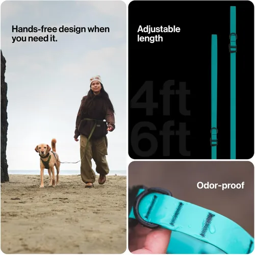 Miniatura 3 de Säker Kelp™ Correa Impermeable para Perros – Resistente, A Prueba de Olores, Correa para Perros Ajustable de 4 a 6 pies de Largo con Mosquetón