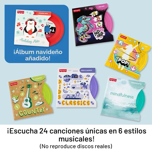 Miniatura 3 de Fisher-Price Juguete Musical Deluxe Rockin' Record Player Mesa Giradiscos de Juguete con 6 Álbumes para Juego Preescolar Más Álbum Exclusivo