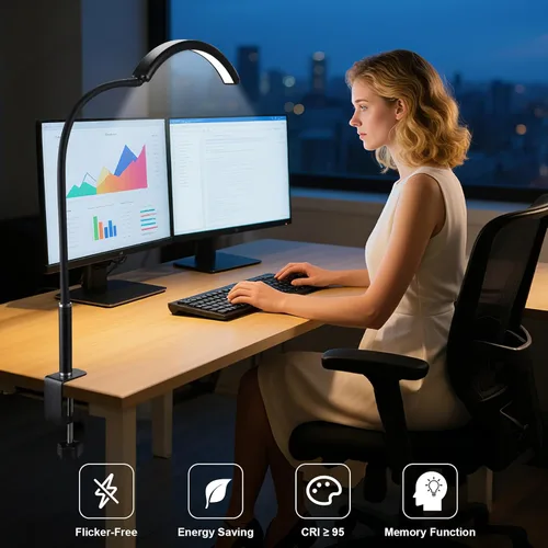 Miniatura 4 de Lámpara de escritorio LED profesional de media luna para técnicos y artistas de uñas, lámpara flexible de cuello de cisne con abrazadera, 5 modos