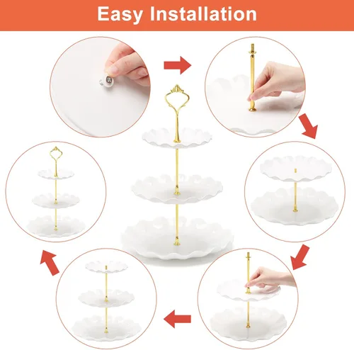 Miniatura 5 de Coitak Soportes de plástico para cupcakes, soporte para cupcakes de 3 niveles, bandeja de torre de postre para fiesta de té, cumpleaños y boda