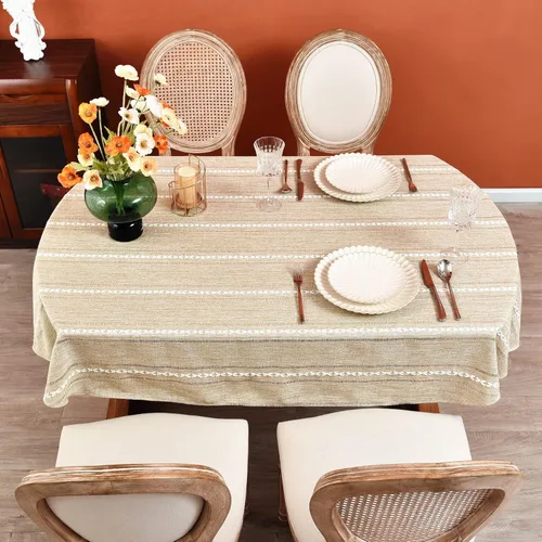 Miniatura 8 de Mantel rústico ovalado de lino de algodón bordado, mantel de primavera para cocina, comedor, fiesta, mantel para mesas ovaladas, 60 x 104 pulgadas