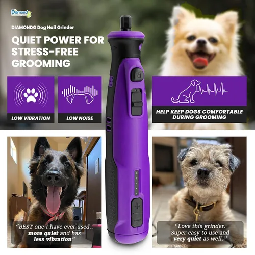 Miniatura 2 de Diamondg Molinillo de uñas inalámbrico para perros con sonido silencioso y punta LED para perros grandes y pequeños, 4 horas de duración - Cortaúñas