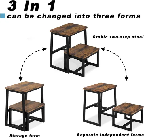 Miniatura 3 de Taburete de Paso para Adultos y Niños, Soporta hasta 227 kg, 3 en 1 Taburete de Madera Resistente de 2 Escalones para Cocina/Baño/Camas Altas, Marco
