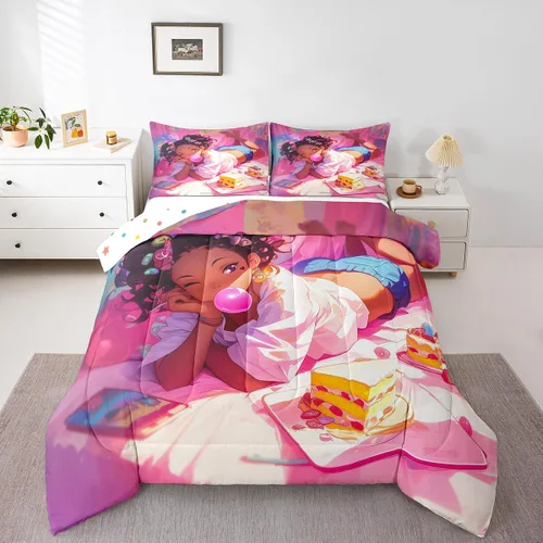 Miniatura 26 de Erosebridal Juego de edredón de sirena para niños, tamaño matrimonial, para niñas, ropa de cama de sirena brillante azul y rosa, juego de ropa