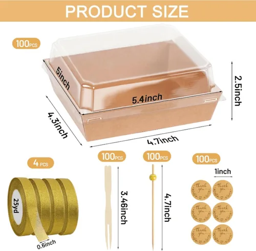 Miniatura 2 de Paquete de 100 Cajas de Charcutería con Tapas Transparentes, 5.5 Pulgadas Mini Envases de Comida para Llevar+200 Palillos para Cóctel+100 Etiquetas