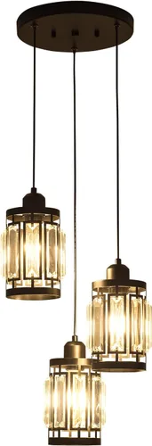 Lámpara colgante de 3 luces de granja ajustable para colgar en el techo con cristales K9 para cocina, restaurante, cafetería, comedor, isla, color
