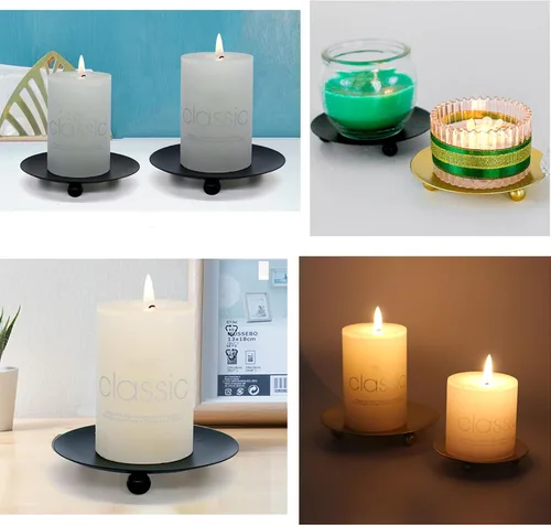 Miniatura 3 de 2 portavelas para velas de pilar, portavelas de metal, platos de vela para Halloween, Navidad, bodas, comedor y decoración del hogar (negro)