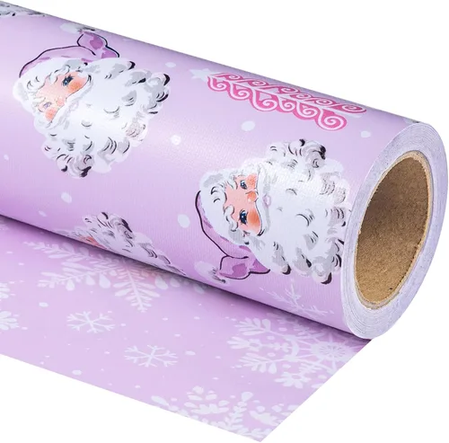 Miniatura 9 de WRAPAHOLIC - Papel de regalo de Navidad reversible, minirollo, 17 pulgadas x 33 pies, diseño de árbol de Navidad con letras “joy”, perfecto