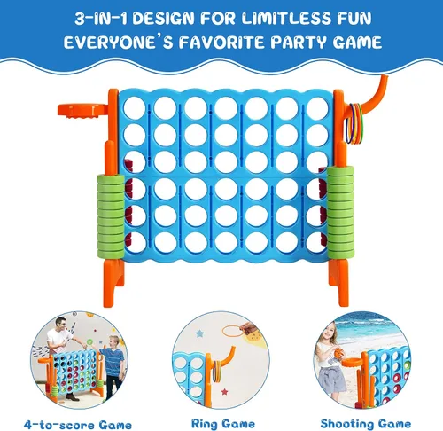 Miniatura 3 de COSTWAY Juego gigante gigante de 4 a puntuación para niños y adultos, juego de 2.5 pies para interiores y exteriores con aro de baloncesto, juego