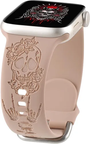 Miniatura 10 de Correa de silicona con grabado floral de Halloween, compatible con Apple Watch 38 40 1.614 in 42 44 46 1.929 in, para mujeres y hombres, correa