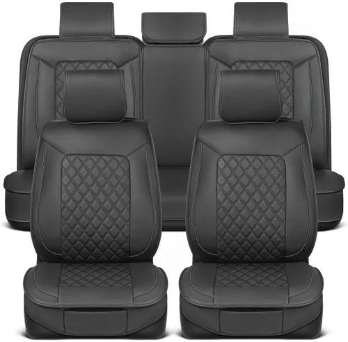 Miniatura 35 de MotorBox Haven Series - Fundas de asiento de piel de napa, para automóviles, edición Lux, fundas de asiento delantero con costuras de diamante