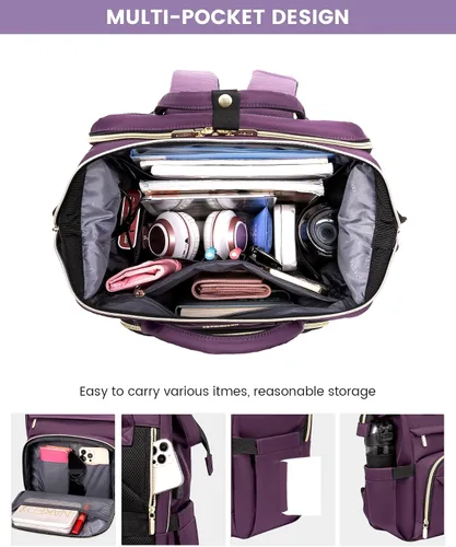 Miniatura 9 de LOVEVOOK Mochila para portátil de mujer, mochila de 15,6 pulgadas con cargador, mochila resistente al agua para profesores, mochila de trabajo