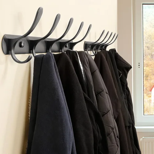 Miniatura 4 de SKOLOO Perchero de pared moderno, perchero de pared de metal con 5 ganchos, resistente riel de pared para colgar abrigos, chaquetas, ropa, Negro
