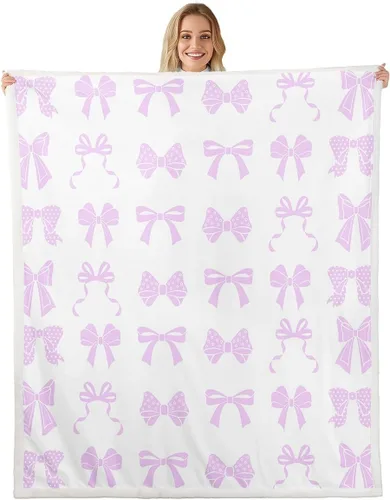Miniatura 10 de Manta de franela de forro polar con lazos rosados femeninos de 40 x 50 pulgadas, manta mullida de corazones para el día de San Valentín para sofá