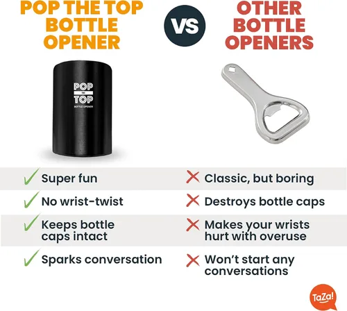 Miniatura 5 de Abrebotellas de cerveza Pop-the-Top (Negro): Abridor automático de tapas de botellas, herramienta de barra de presionar hacia abajo para que salte