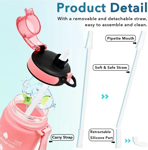 Miniatura 5 de Enerbone Botella de Agua, A Prueba de Fugas Sin BPA y Tóxicos, Botella de Agua Motivacional con Horarios para Beber y Pajita, Botella de Agua