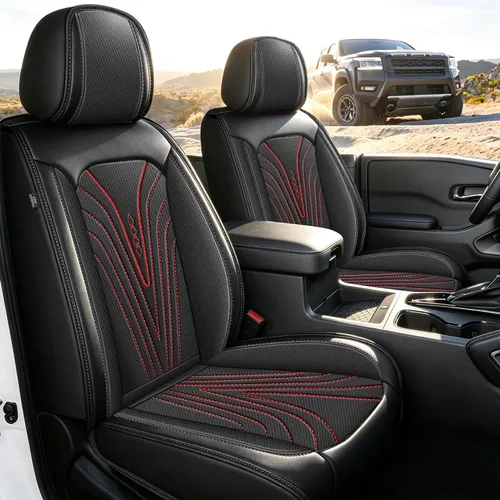 Miniatura 16 de DISUTOGO Fundas de asiento de coche para Nissan Frontier 2009-2024 2025 2026: juego completo de fundas de asiento de cuero, protector de cojín