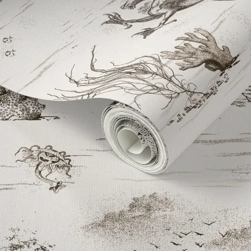 Miniatura 2 de Spoonflower Papel tapiz para despegar y pegar, diseño vintage de dragón, océano, pulpo, sepia, toile, sirena, steampunk, papel tapiz extraíble