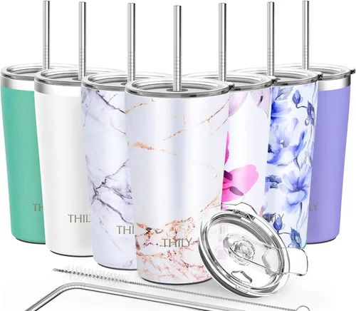 Miniatura 17 de THILY - Taza de viaje con aislamiento al vacío de acero inoxidable de 26 onzas, taza de café con 2 tapas y pajitas, a prueba de salpicaduras