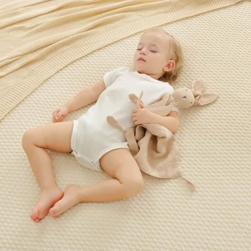 Miniatura 6 de insular Manta de conejo Lovey para niños y niñas, manta de seguridad de muselina de algodón orgánico para bebés, suave y transpirable, toalla Conejo