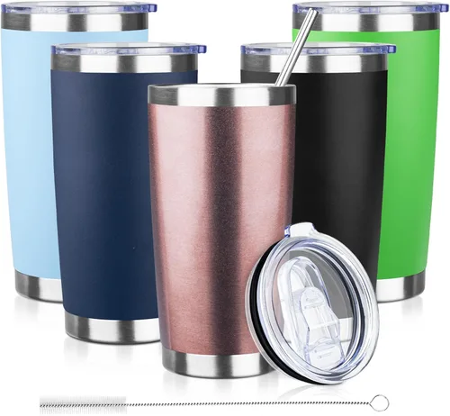 Miniatura 21 de Vaso de 30 onzas con tapas y pajillas, vaso aislado al vacío de doble pared, de acero inoxidable, a prueba de fugas, con recubrimiento en polvo