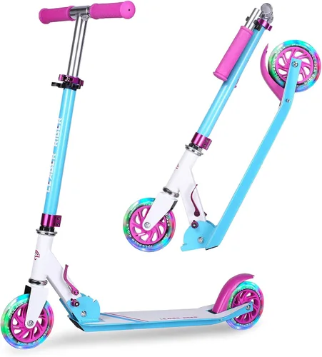 Kick Scooter - Scooter portátil plegable para niños, diseño plegable ligero con alta visibilidad RGB iluminado LED en ruedas RGB colorido