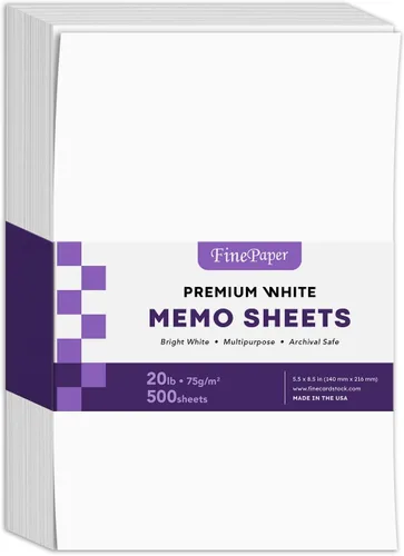 Tamaño media carta: papel de copia de 8.5 x 5.5 pulgadas, hojas de notas blancas, papel de 20 libras, 500 hojas por paquete (8.5 x 5.5)