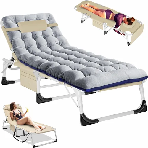 Miniatura 7 de NAIZEA Catre plegable de camping con alfombrilla para adultos, silla de descanso ajustable al aire libre, cama de dormir resistente, catres