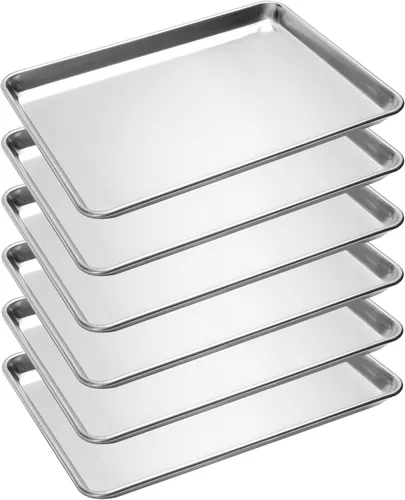 Miniatura 11 de Paquete de 12 bandejas para hornear de tamaño medio, bandeja de aluminio comercial para galletas, duradera y antiadherente, 18 x 13 pulgadas
