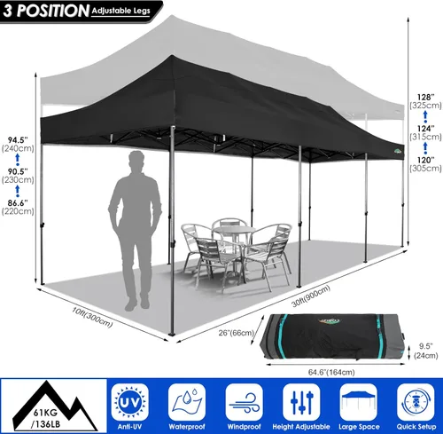 Miniatura 35 de COBIZI Tienda de campaña desplegable de 6.6 x 6.6 pies, toldo resistente, fácil de instalar, impermeable, para exteriores, fiestas, playa, jardín