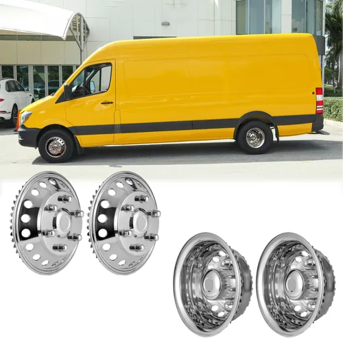 Miniatura 3 de Juego de simuladores de rueda de acero inoxidable pulido de 16 pulgadas para doble rueda, compatible con Dodge, Mercedes y Freightliner Sprinter Van